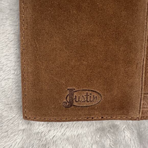 Justin Men's Rodeo Wallet Brown Suede Genuine Leather RFID Checkbook Western - Picture 4 of 9
